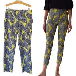 KRAZY LARRY Palm Leaf Print Slim Ankle Pant Size 8 Black Charteruse